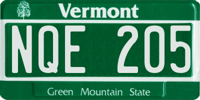 VT license plate NQE205