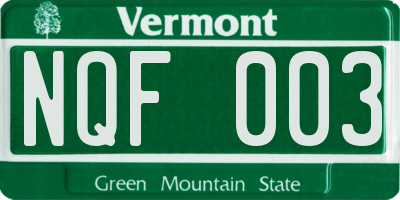 VT license plate NQF003