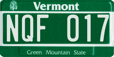 VT license plate NQF017