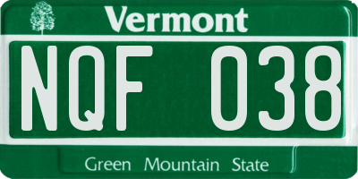 VT license plate NQF038