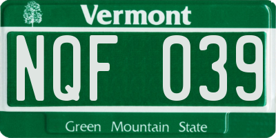 VT license plate NQF039