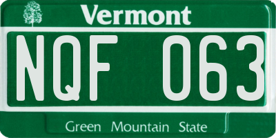 VT license plate NQF063