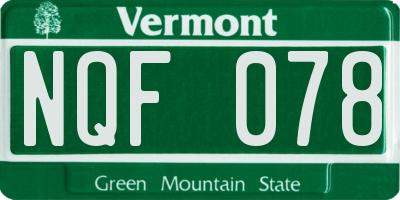 VT license plate NQF078