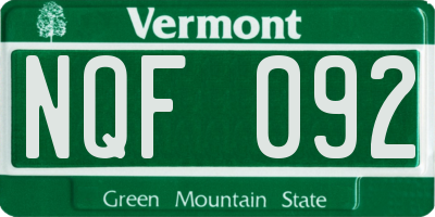 VT license plate NQF092