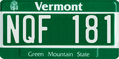 VT license plate NQF181