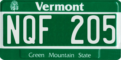 VT license plate NQF205