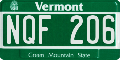 VT license plate NQF206