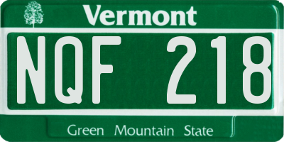 VT license plate NQF218