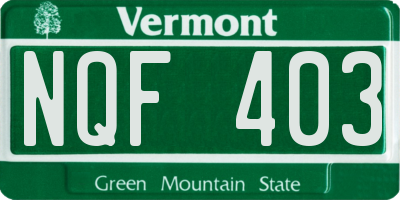VT license plate NQF403