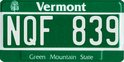 VT license plate NQF839