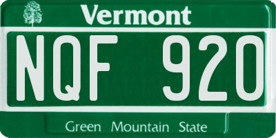 VT license plate NQF920
