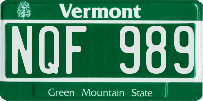 VT license plate NQF989