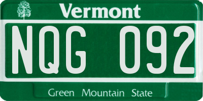 VT license plate NQG092