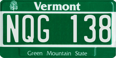 VT license plate NQG138