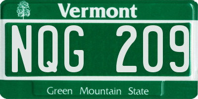 VT license plate NQG209