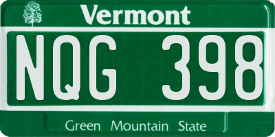 VT license plate NQG398