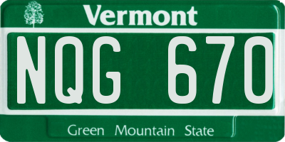 VT license plate NQG670