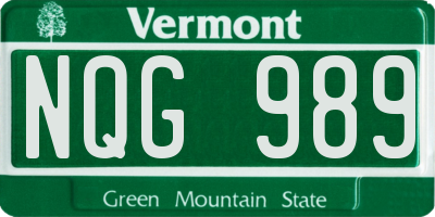 VT license plate NQG989