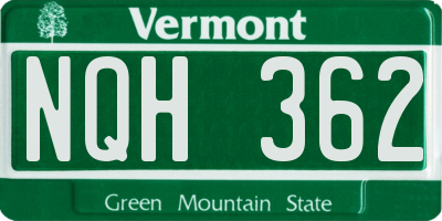 VT license plate NQH362