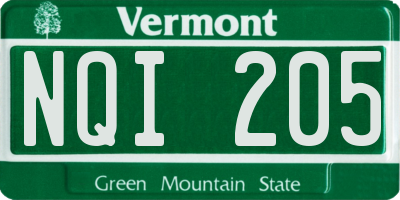 VT license plate NQI205