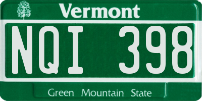 VT license plate NQI398