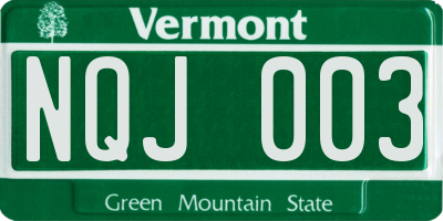 VT license plate NQJ003