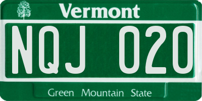 VT license plate NQJ020