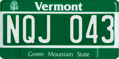 VT license plate NQJ043