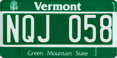 VT license plate NQJ058