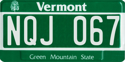 VT license plate NQJ067