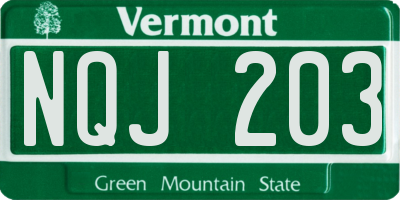 VT license plate NQJ203