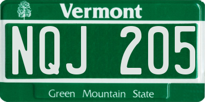 VT license plate NQJ205
