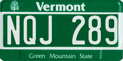 VT license plate NQJ289