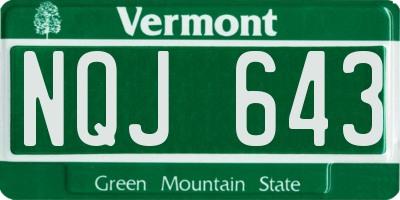 VT license plate NQJ643