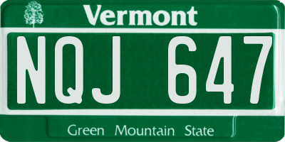 VT license plate NQJ647