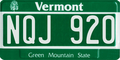 VT license plate NQJ920