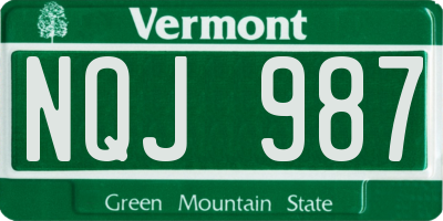 VT license plate NQJ987