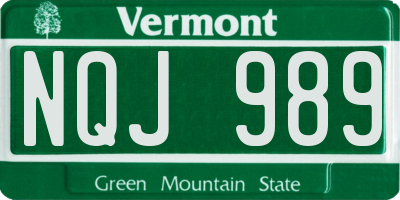 VT license plate NQJ989