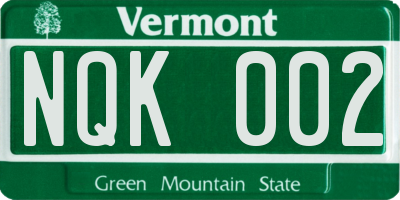 VT license plate NQK002