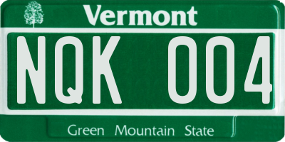 VT license plate NQK004