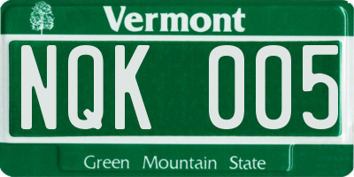 VT license plate NQK005