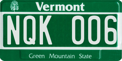 VT license plate NQK006