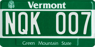 VT license plate NQK007