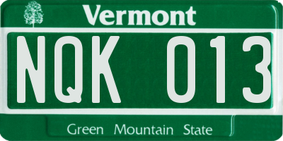 VT license plate NQK013