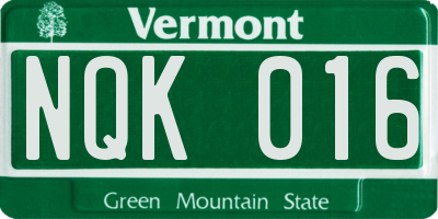 VT license plate NQK016