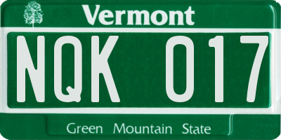 VT license plate NQK017