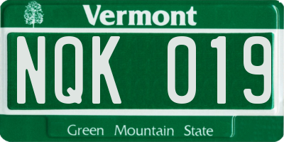 VT license plate NQK019