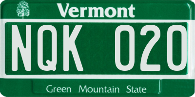 VT license plate NQK020