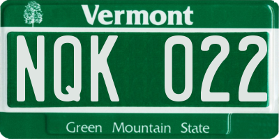 VT license plate NQK022