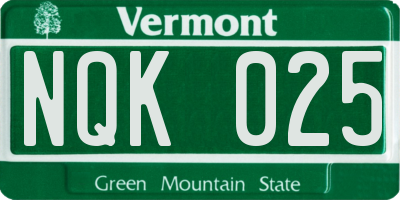 VT license plate NQK025